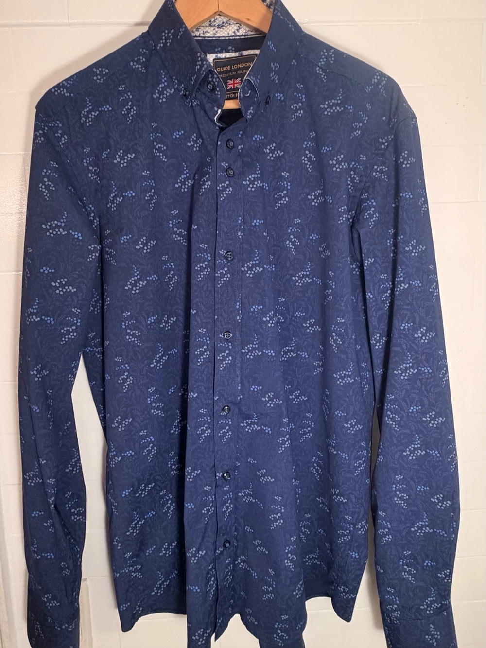 Guide London Premium Range Stretch Floral Dress Shirt Large Navy